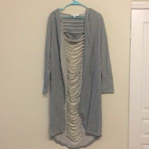 NWT grey ripped hoody duster